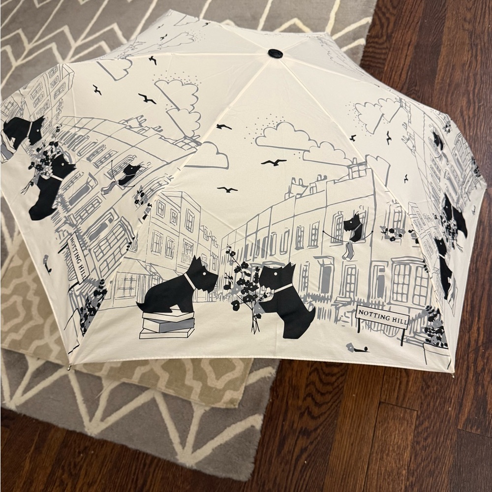 RADLEY LONDON Cream and Black Cityscape Print Folding Umbrella Scottie dog - Picture 3 of 8